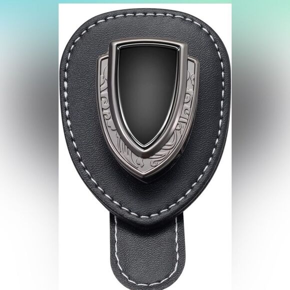 Jaguar Logo Sunglass Holder for Car Black PU Leather NWT - Picture 8 of 9